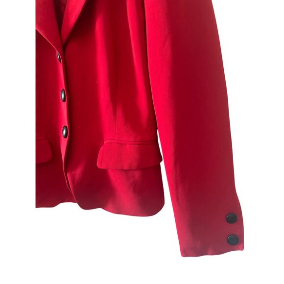 Marie Clair Fiala Women Vintage Classic Red Button Front Blazer Leather Collar - Picture 7 of 12